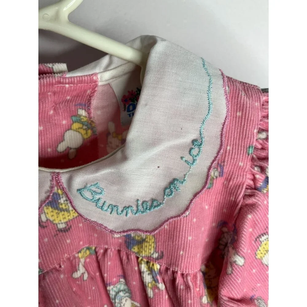 Vintage Osh Kosh Pink Corduroy Baby 12 Months Dress Bunny Bunnies On Ice